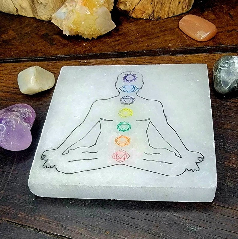 Aura Seven Chakras Selenite Charging Plate — Multi-Chakra Alignment Cleansing Slab