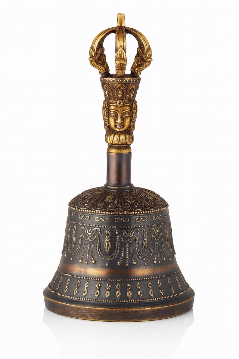 Aura Tibetan Brass Meditation Bell — Dorje Handle Sound Healing Vessel