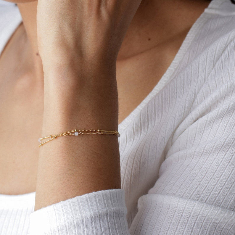 Aura Minimalist Gemstone Chain — Dainty 14K Gold Filled & Sterling Silver Birthstone Bracelet