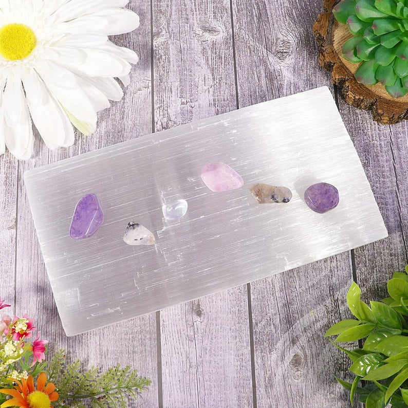 Aura Seven Chakras Selenite Charging Plate — Multi-Chakra Alignment Cleansing Slab