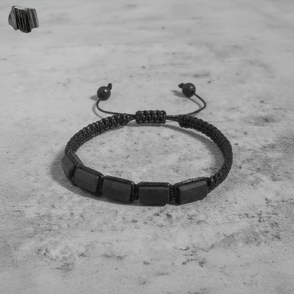 Aura Guardian Tourmaline Surfer Strand — Waterproof Leather Grounding Bracelet