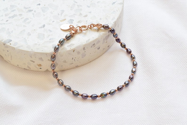 Aura Peacock Pearl Strand — Gold Filled Bracelet with Natural Black Pearls