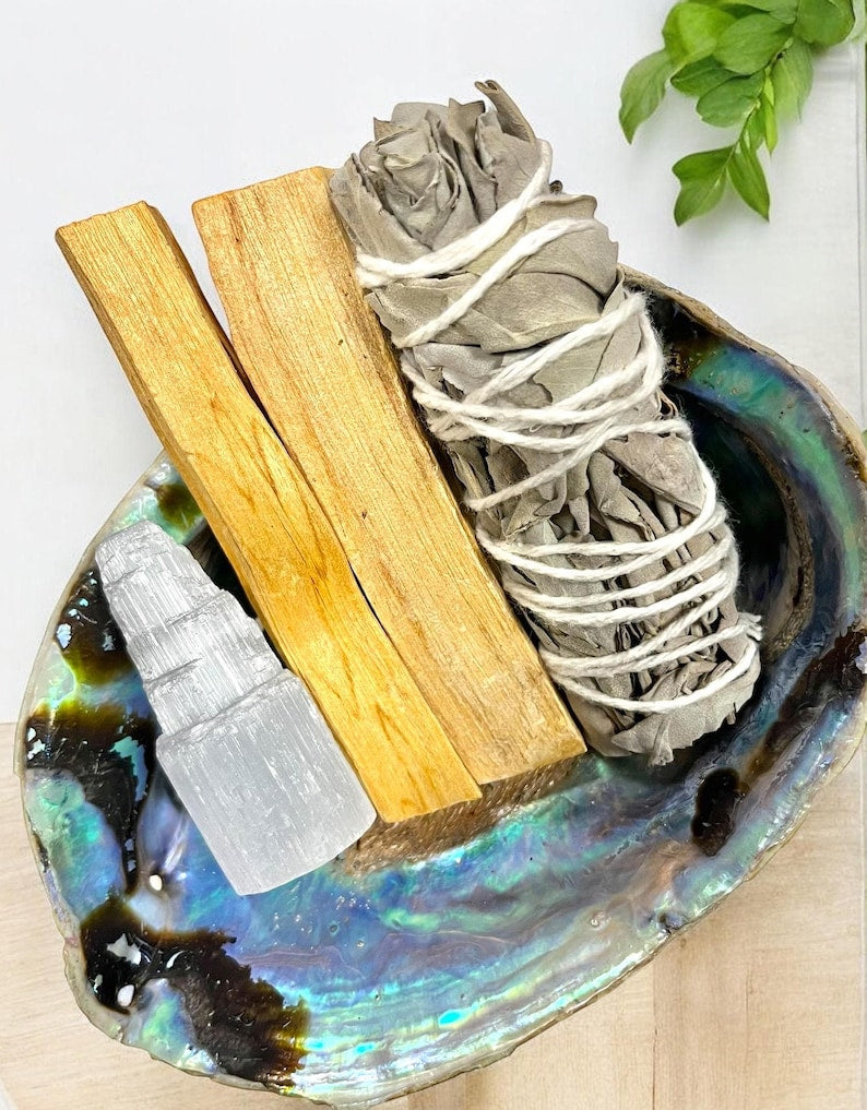 Aura Sacred Smudge & Aura Cleansing Kit — Palo Santo, Sage & Abalone Shell Set