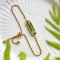 Aura Orange Botanical Resin Strand — 18K Gold Plated Emerald & Floral Chain Bracelet