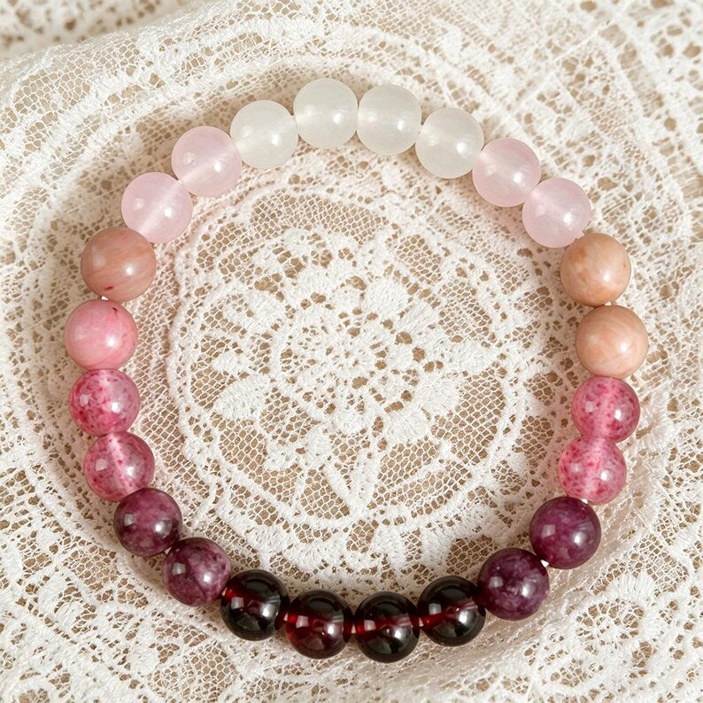 Aura Love Spell Manifestation Strand — Rose Quartz, Garnet & Rhodonite