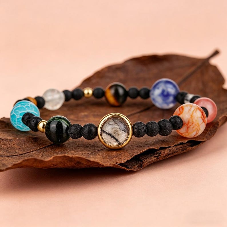 Aura Celestial Galaxy Strand — 8mm Solar System Planet Beaded Bracelet