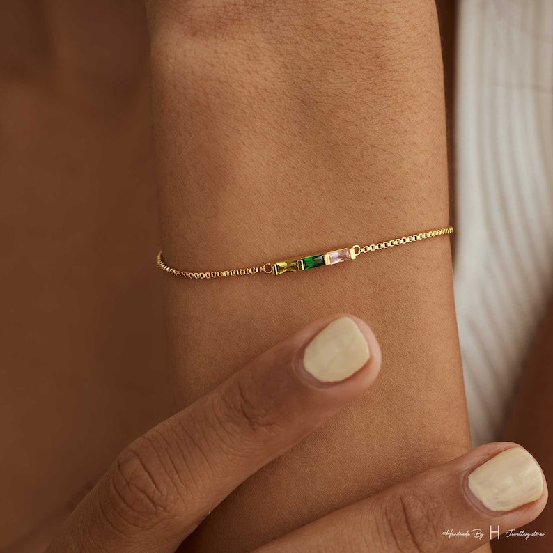 Aura Baguette Birthstone Bracelet — Custom Family Alignment Talisman