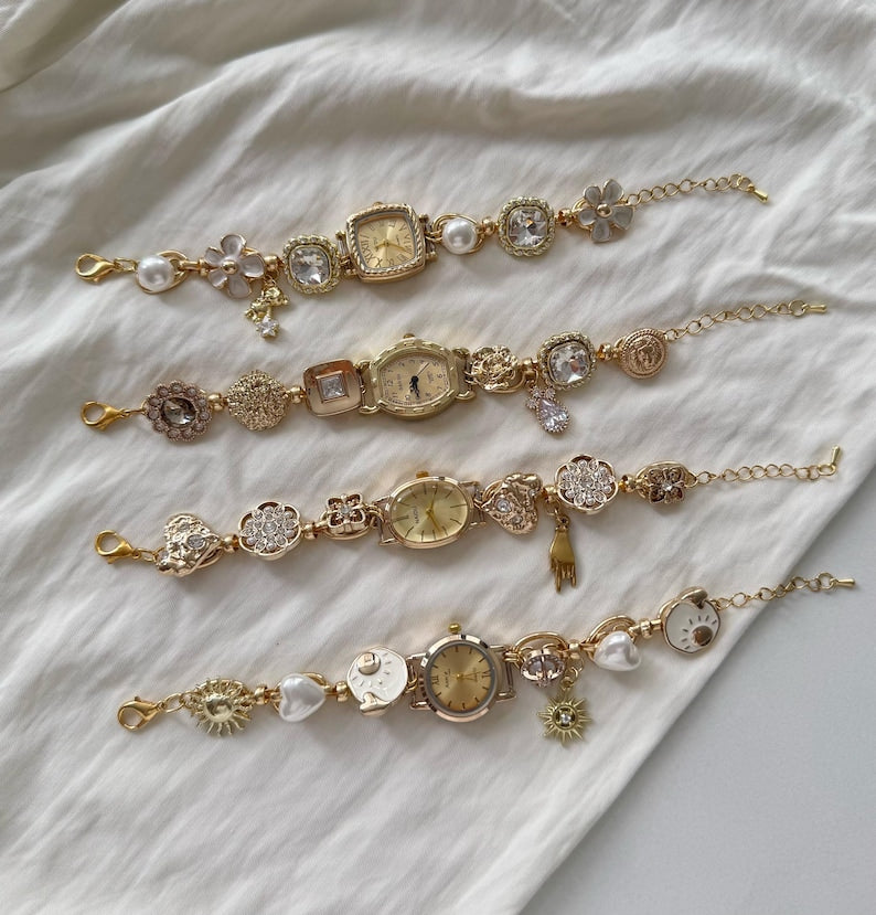 Aura Retro Charms Watch Bracelet — Pearl & Sacred Symbol Timepiece