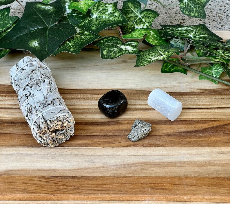 Aura Sanctuary Home Protection Kit — Sacred Black Tourmaline & Smudge Set (Queue #3)
