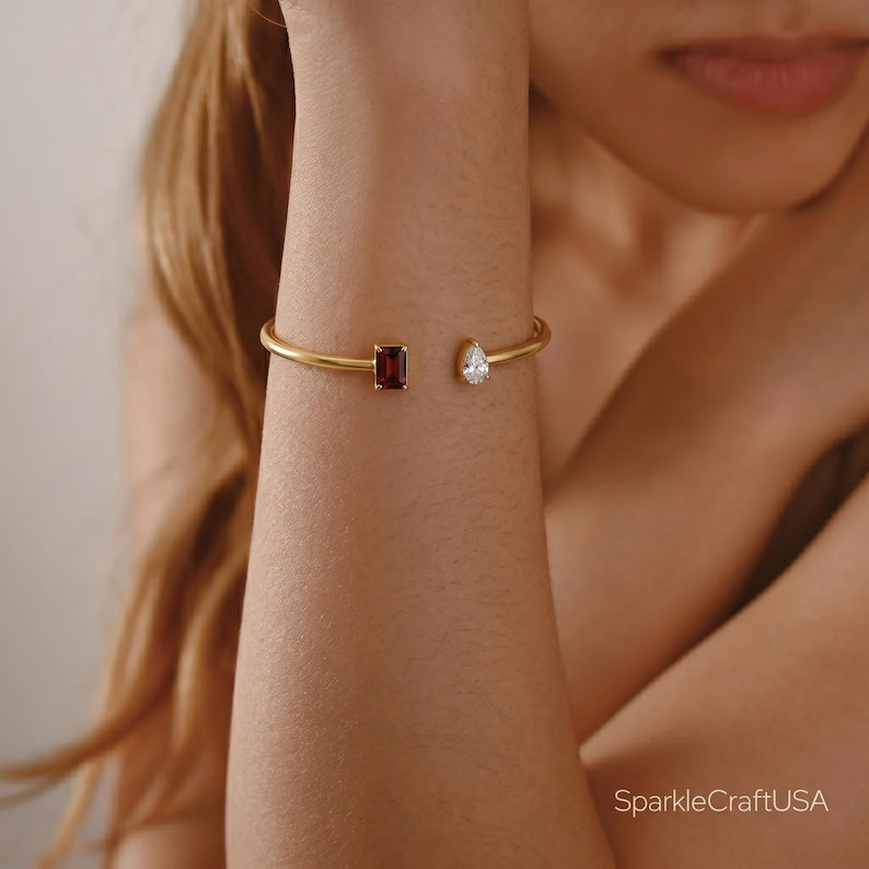 Custom Birthstone Open Cuff — Personal Cosmic Blueprint