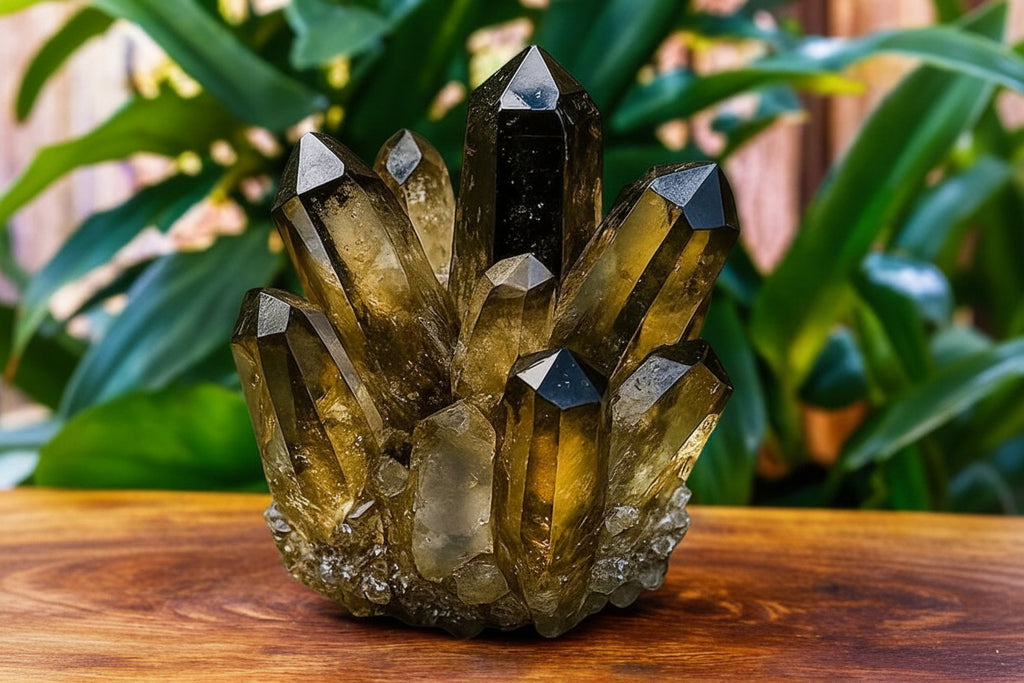 Aura Grounding Smoky Quartz Cluster — Raw Geode Altar Anchor
