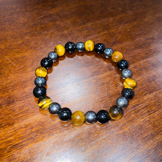 Aura Triple Protection Strand — Tiger's Eye, Hematite & Black Obsidian