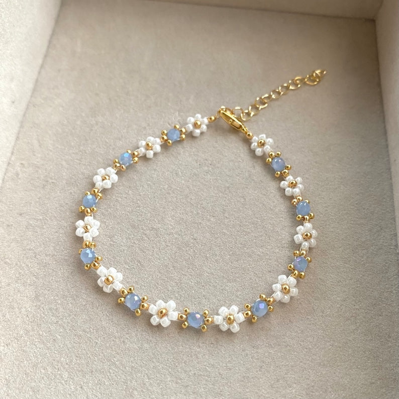 Aura Celestial Floral Strand — 18K Gold Plated Crystal Beaded Bracelet