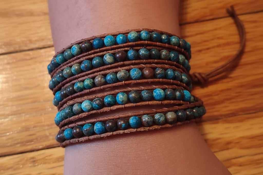 Aura Autumn Jasper Leather Wrap — Earth Grounding Bangle