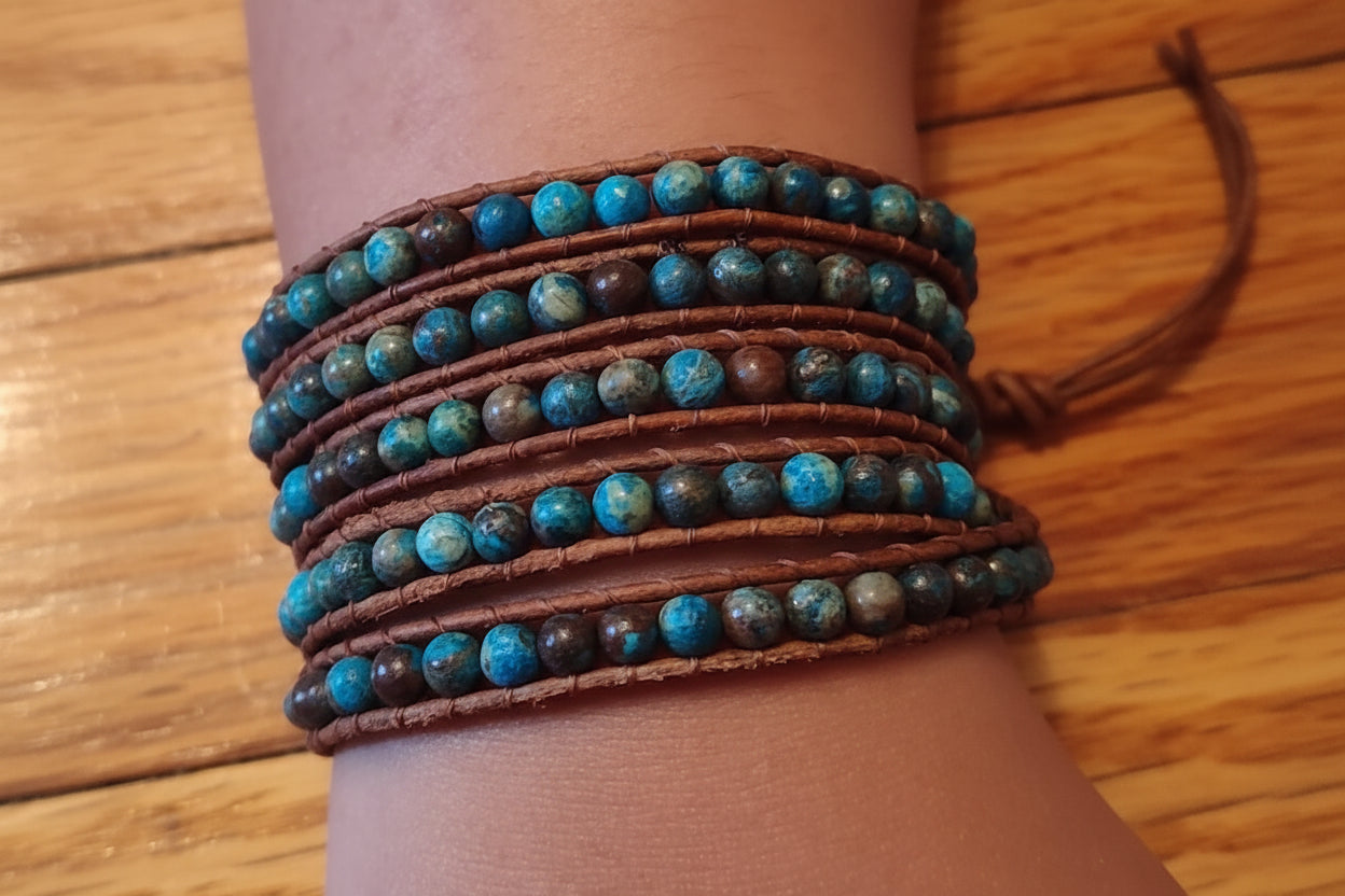 Aura Autumn Jasper Leather Wrap — Earth Grounding Bangle