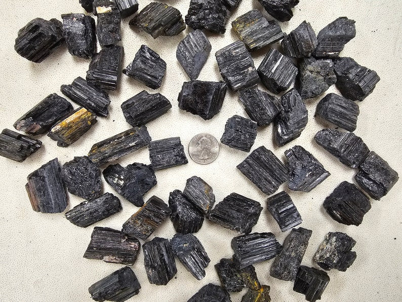 Aura Guardian Black Tourmaline Rough Stones — Raw Earth Grounding Chunks