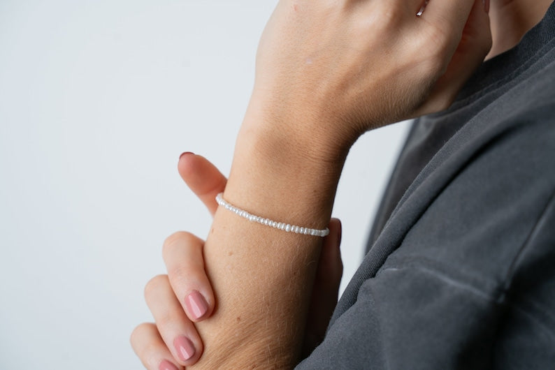 Aura Waterproof Petite Pearl Strand — 18K Gold PVD & Stainless Steel Freshwater Pearl Bracelet