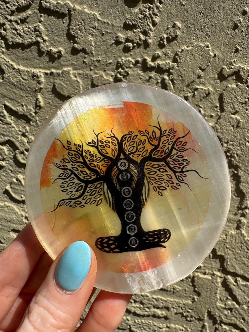 Aura Seven Chakras Selenite Charging Plate — Multi-Chakra Alignment Cleansing Slab