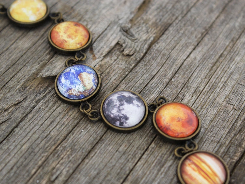 Aura Cosmic Cabochon Bracelet — Bronze Solar System Planet Strand