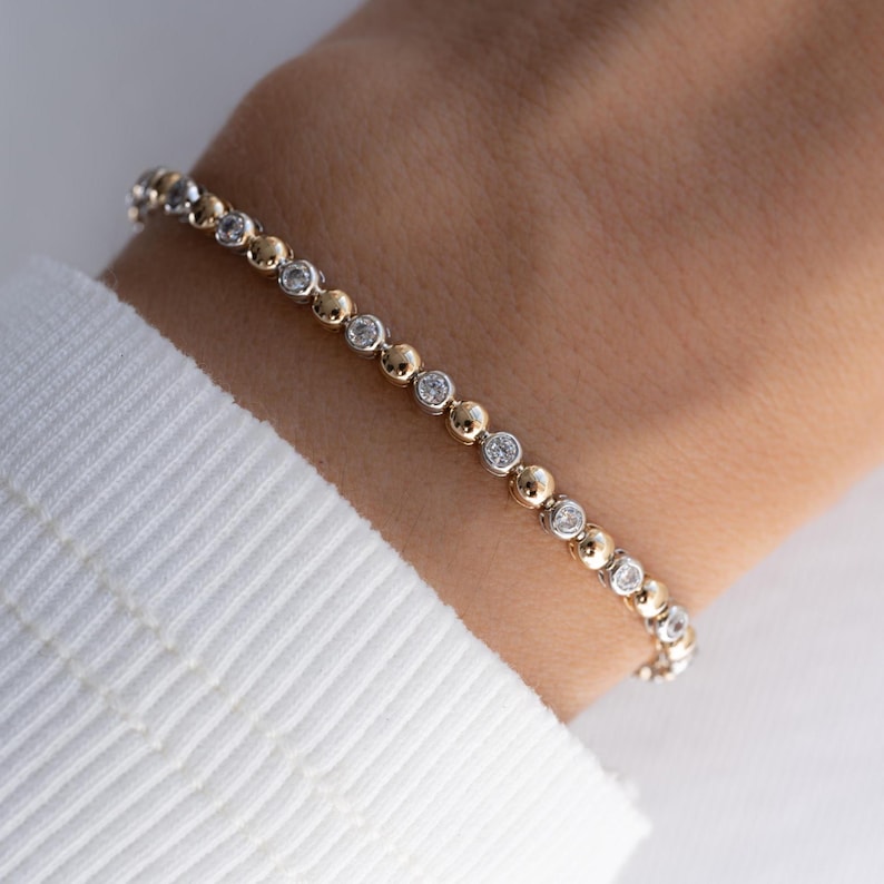 Duality Mixed Metal Tennis Strand — Two-Tone Solitaire Aura