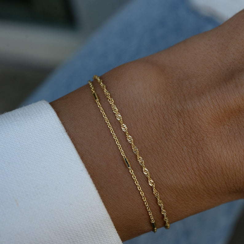 Dainty Twin Chain Bracelet Set — Minimalist Light & Twist Strands