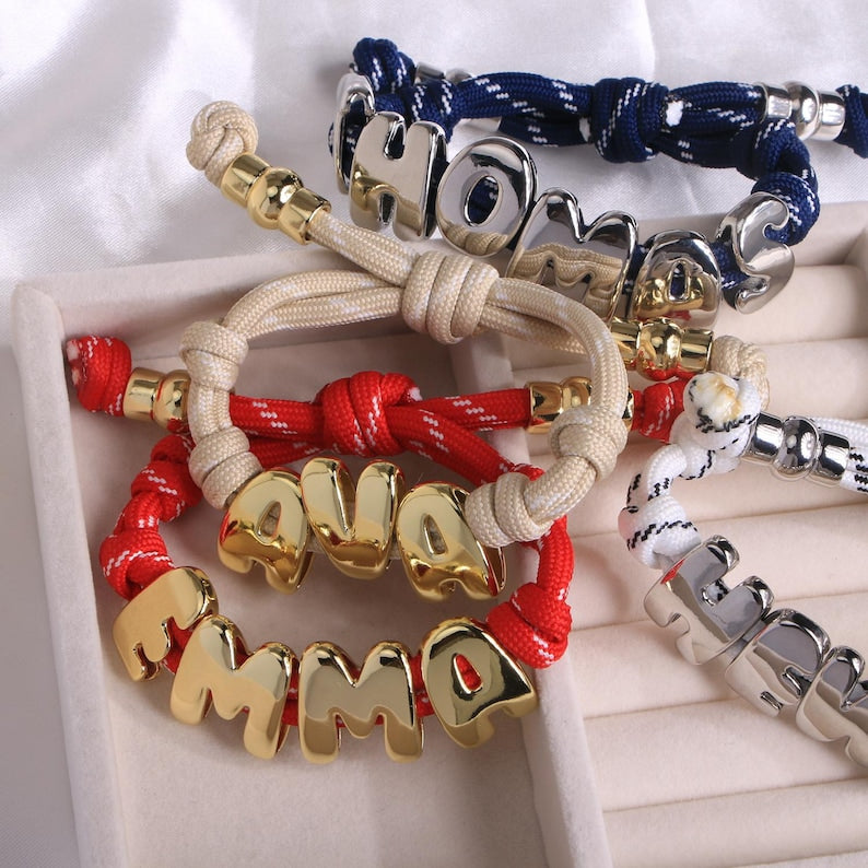 Aura Initial Knotted Bracelet — Custom Bubble Letter Alignment