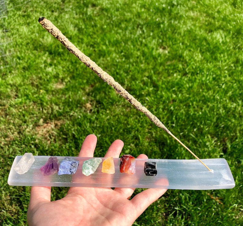 Aura Polished Selenite Incense Holder — Sacred Altar Cleansing Plate