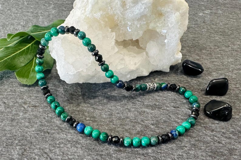 Aura Protection Malachite & Azurite Strand — Heart & Third Eye Alignment Talisman