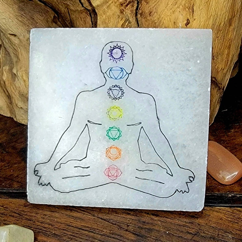 Aura Seven Chakras Selenite Charging Plate — Multi-Chakra Alignment Cleansing Slab