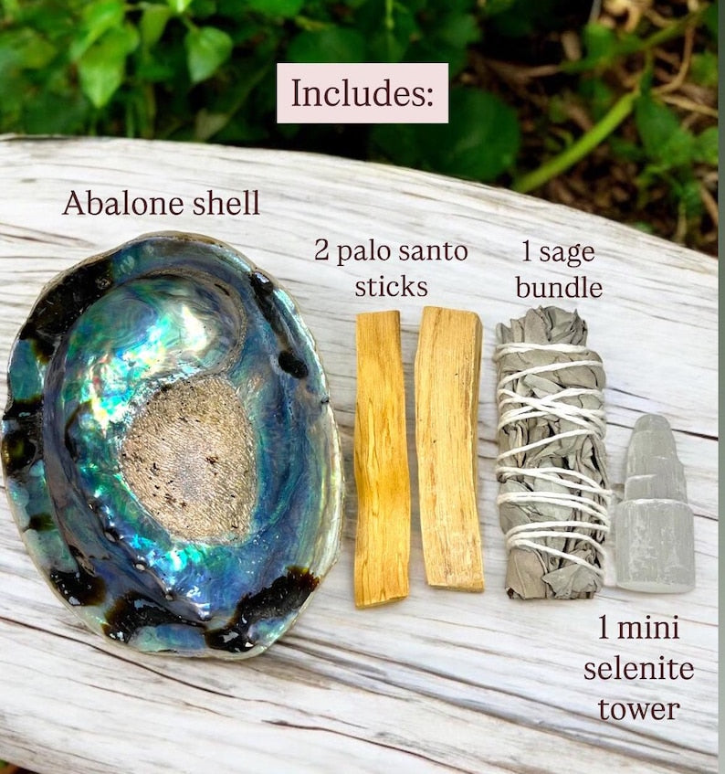 Aura Sacred Smudge & Aura Cleansing Kit — Palo Santo, Sage & Abalone Shell Set
