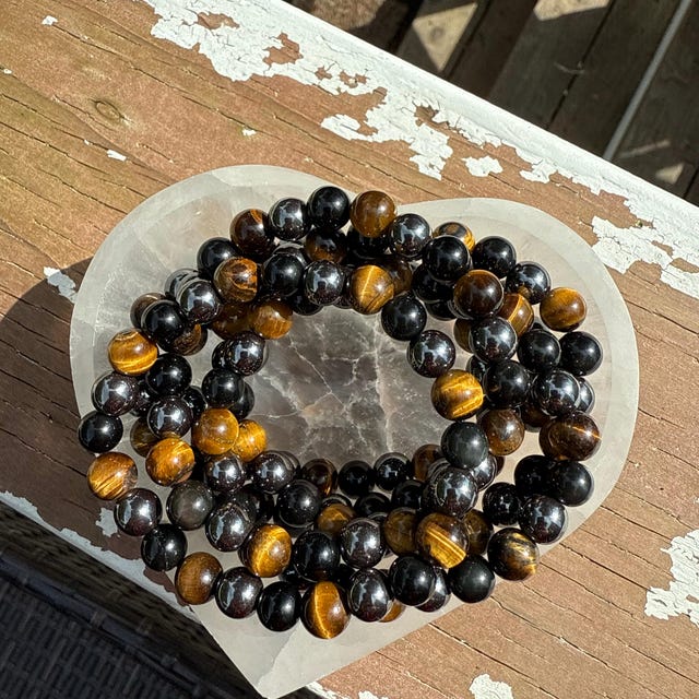 Aura Triple Protection Strand — Tiger's Eye, Hematite & Black Obsidian