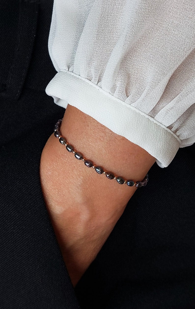 Aura Peacock Pearl Strand — Gold Filled Bracelet with Natural Black Pearls