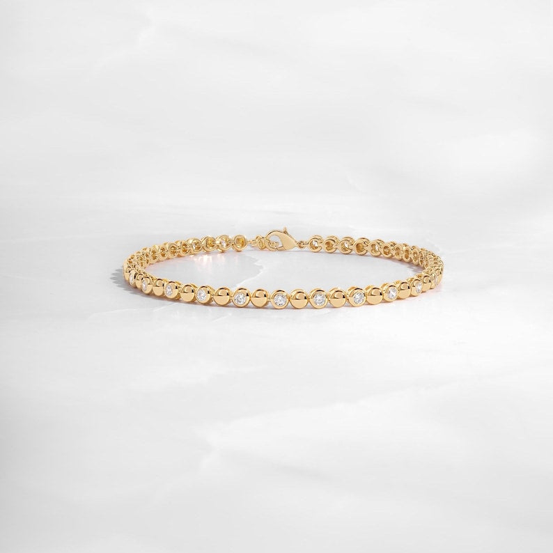 Dainty Beaded Bezel Tennis Bracelet — Luminous Orbit Aura