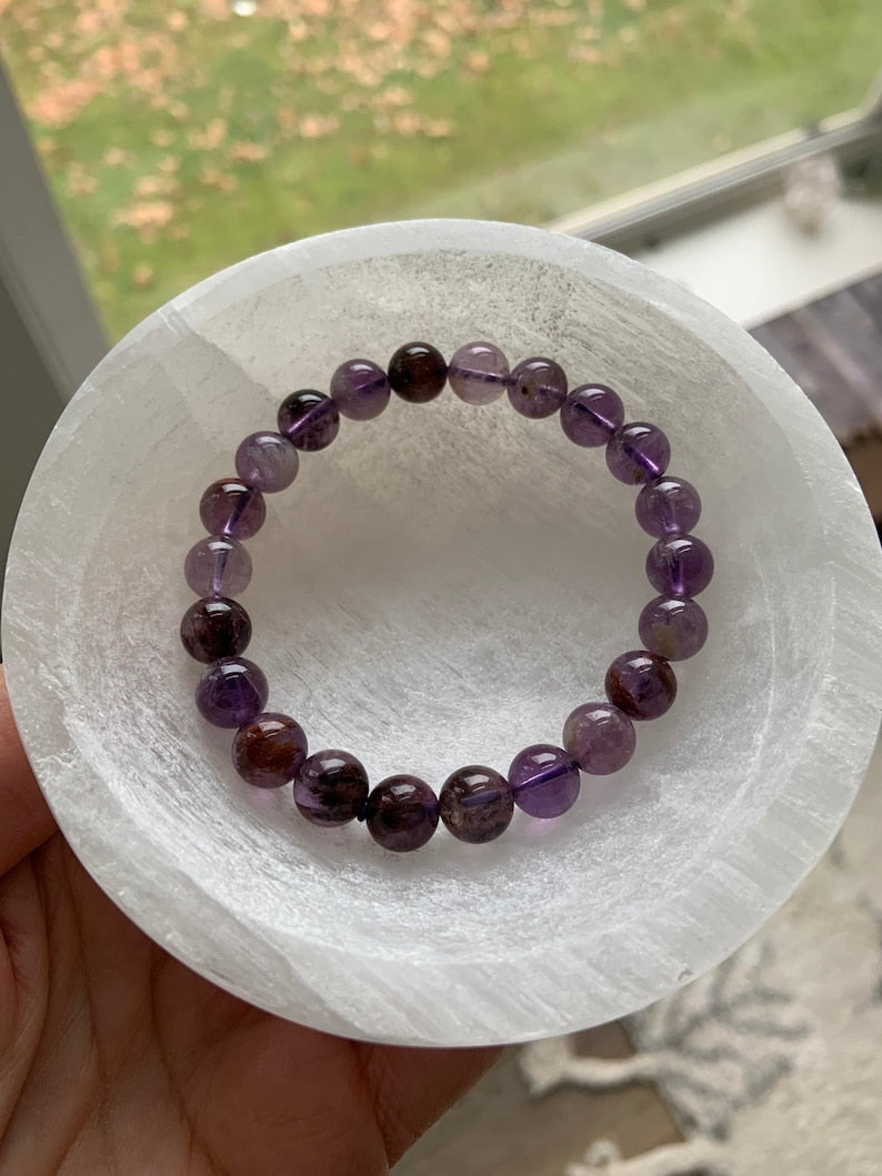Aura Chakra Cleansing Selenite Bowl — Crown Chakra Charging Station with 7 Tumbled Gemstones