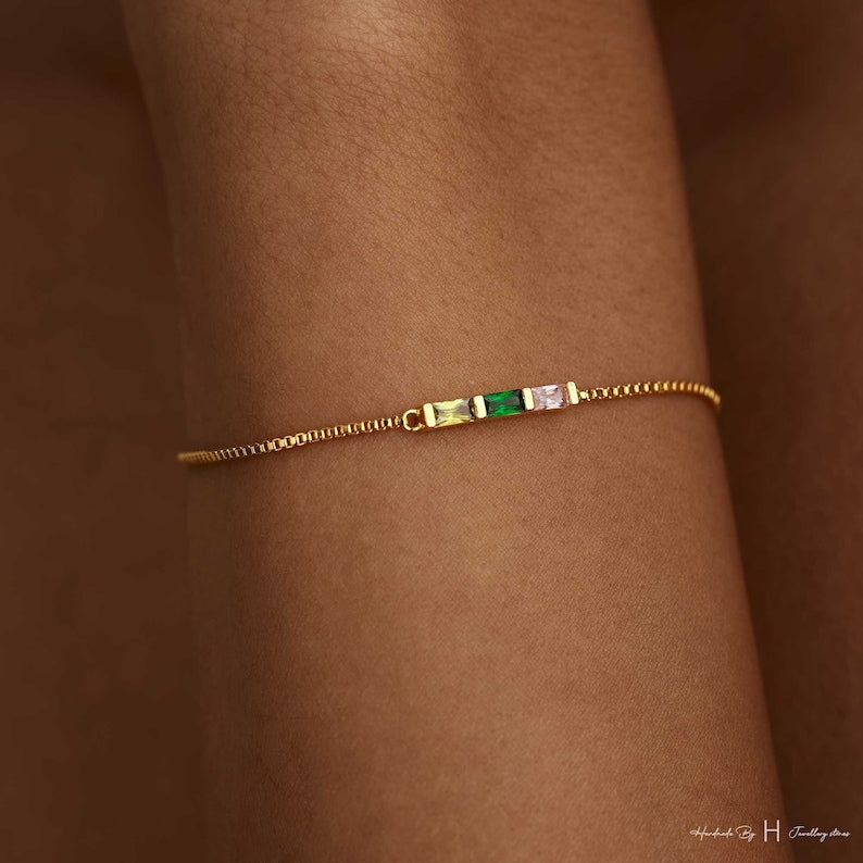 Aura Baguette Birthstone Bracelet — Custom Family Alignment Talisman