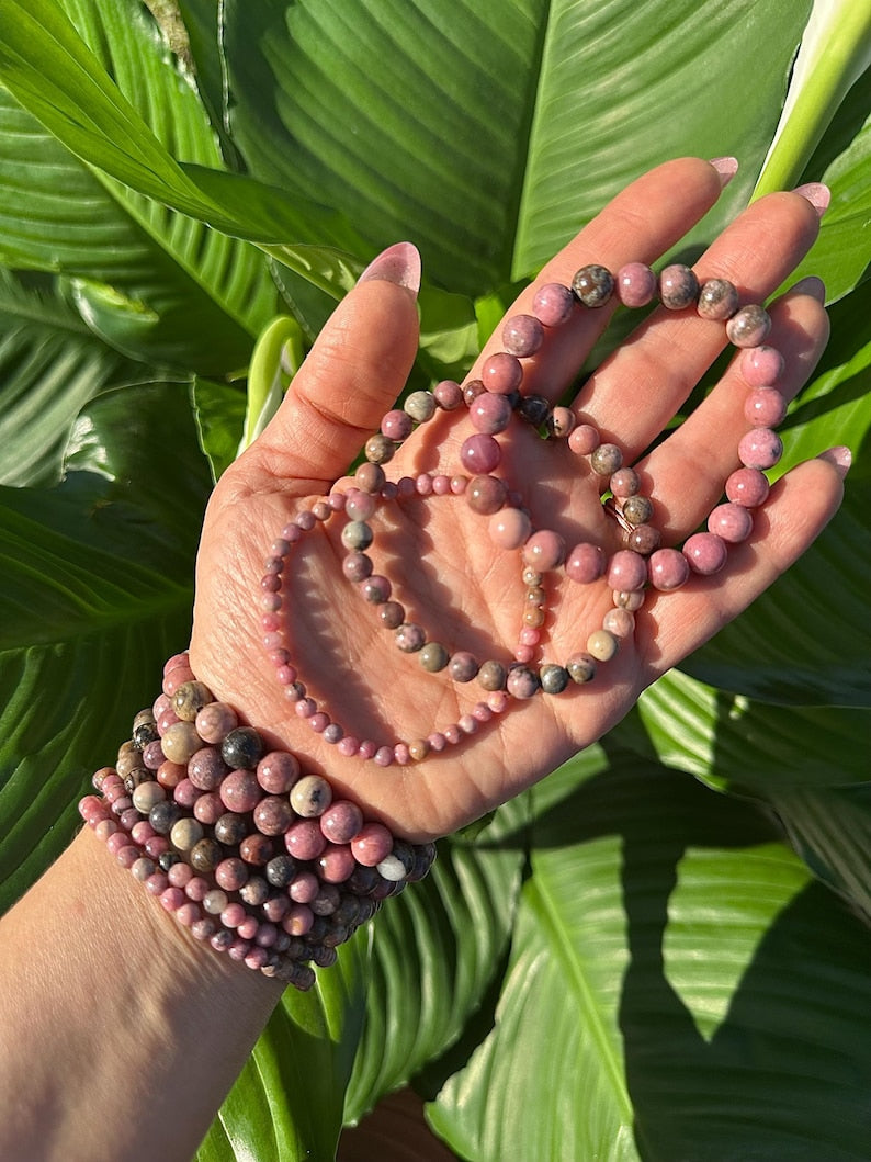 Aura Emotional Healing Strand — Grade-A Rhodonite Bracelet