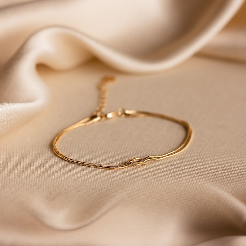 Aura Love Knot Double Strand — 18K Gold Plated Snake Chain Bracelet