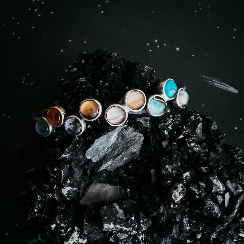 Aura Tiny Planet Cabochon Cuff — Adjustable Bronze Solar System Bangle