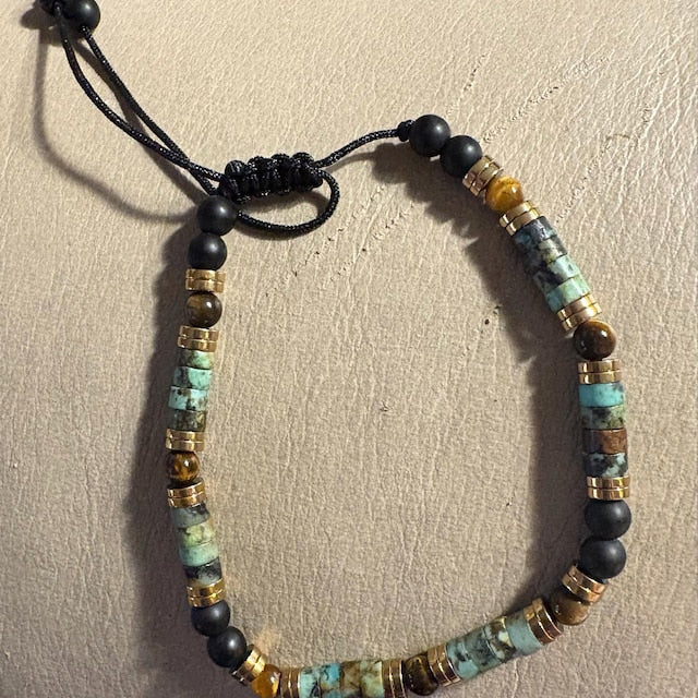 Aura Triple Protection Stacking Strand — African Turquoise, Tiger's Eye & Black Onyx