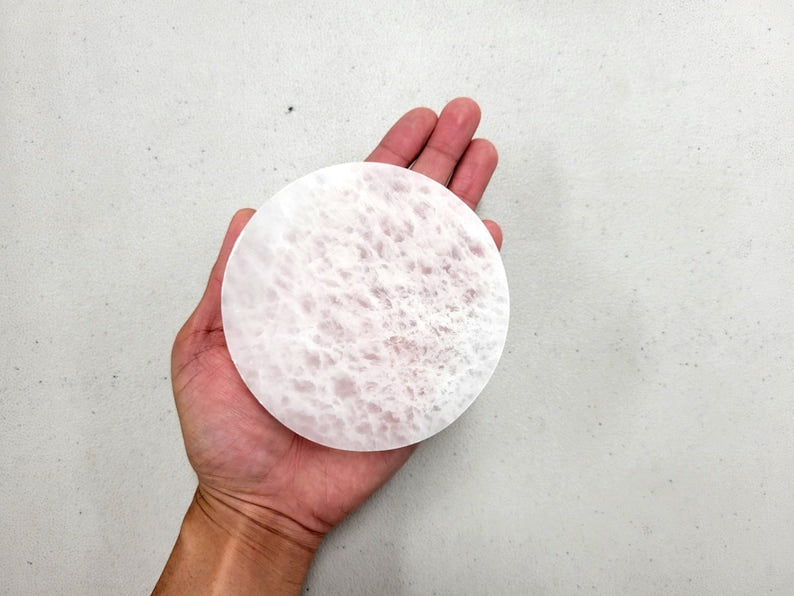 Aura Sacred Geometry Selenite Charging Plate — Altar Cleansing Slab