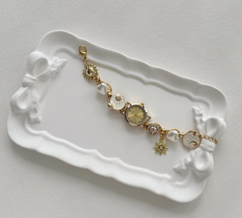 Aura Retro Charms Watch Bracelet — Pearl & Sacred Symbol Timepiece