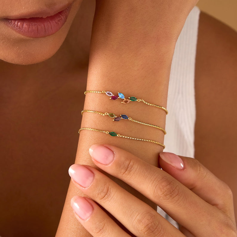 Custom Birthstone Leaf Bracelet — Botanical Cosmic Alignment