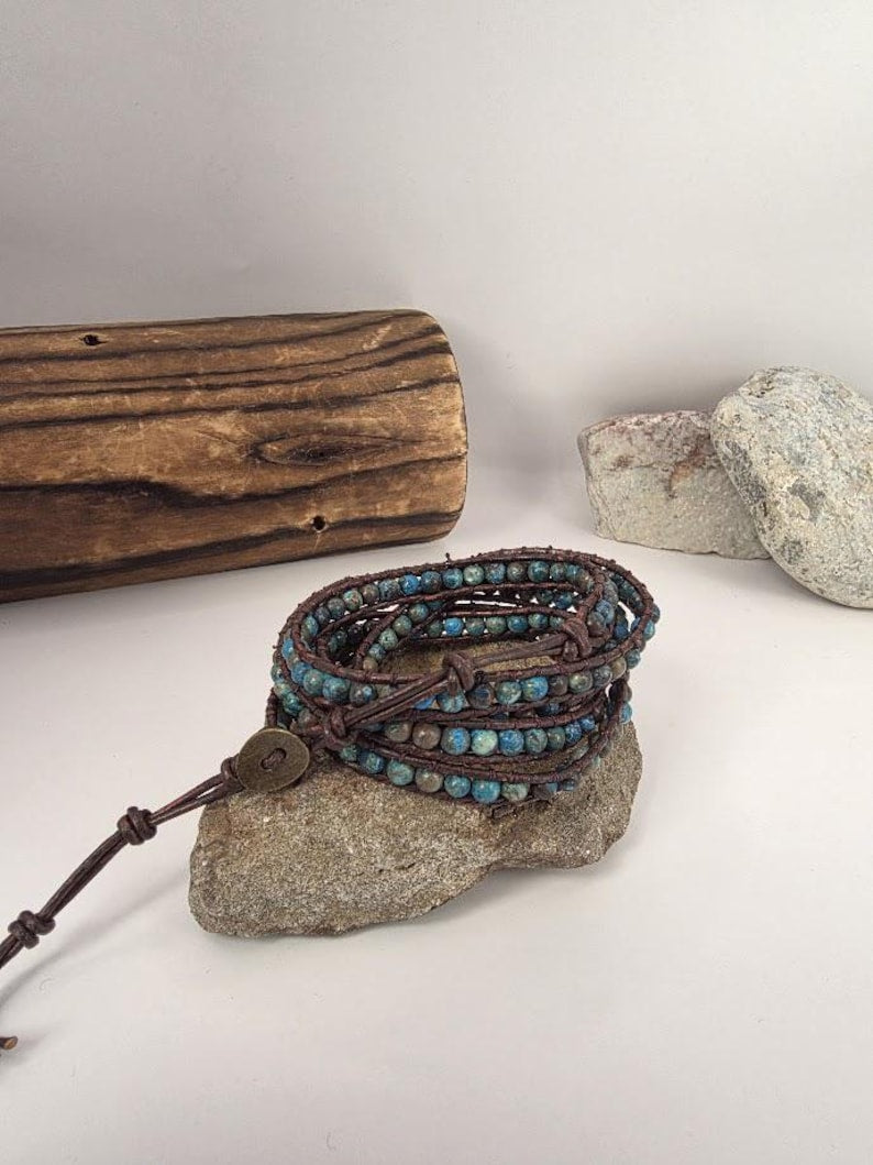 Aura Autumn Jasper Leather Wrap — Earth Grounding Bangle