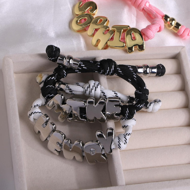 Aura Initial Knotted Bracelet — Custom Bubble Letter Alignment