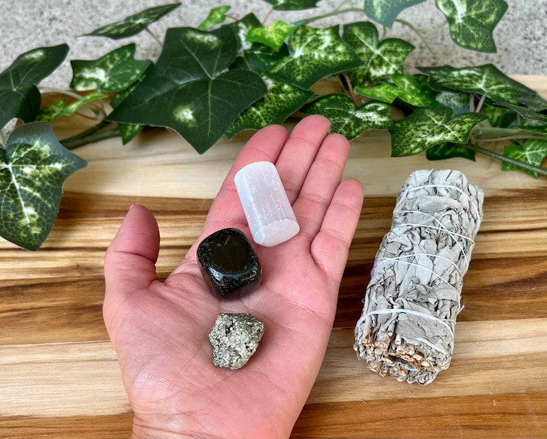 Aura Sanctuary Home Protection Kit — Sacred Black Tourmaline & Smudge Set (Queue #3)