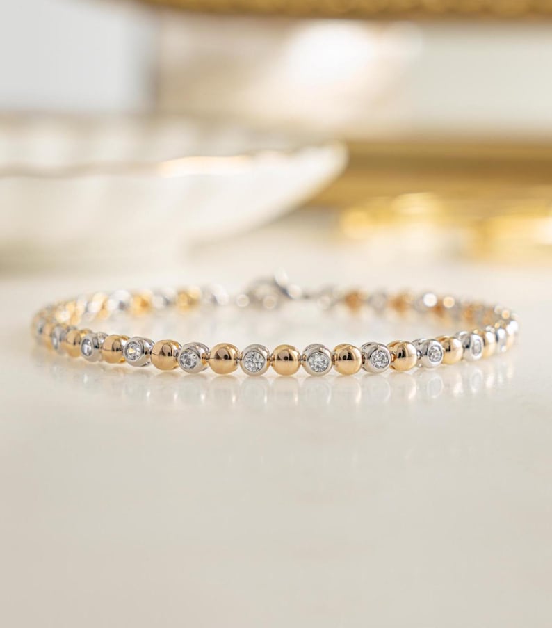 Duality Mixed Metal Tennis Strand — Two-Tone Solitaire Aura