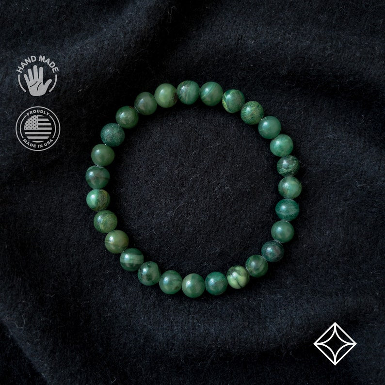 Aura Lucky Jade Bangle — Real Green Jadeite Bead Wristband (Queue #7)