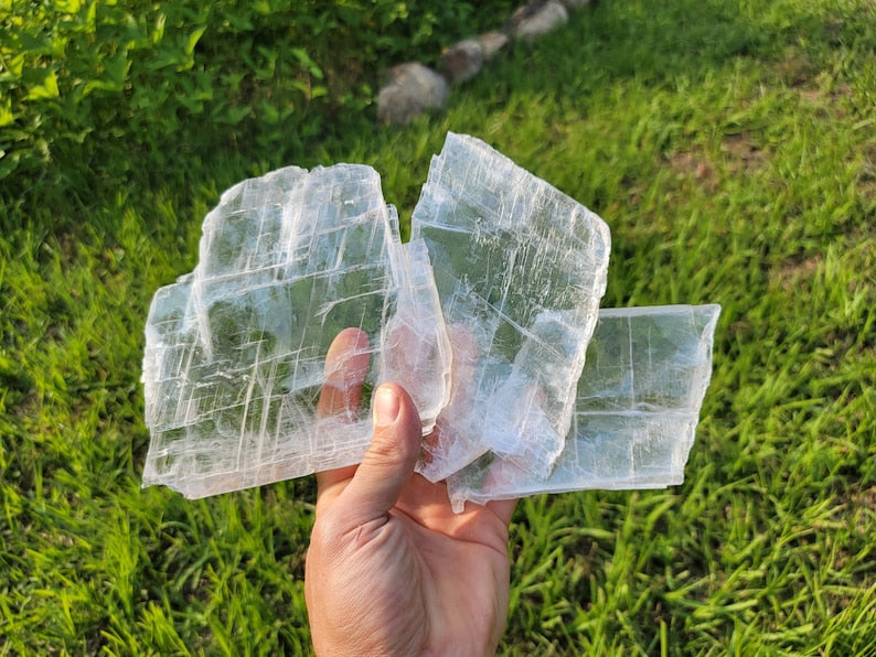 Aura Raw Selenite Slab — Altar Crystal Cleansing Block (Queue #10)