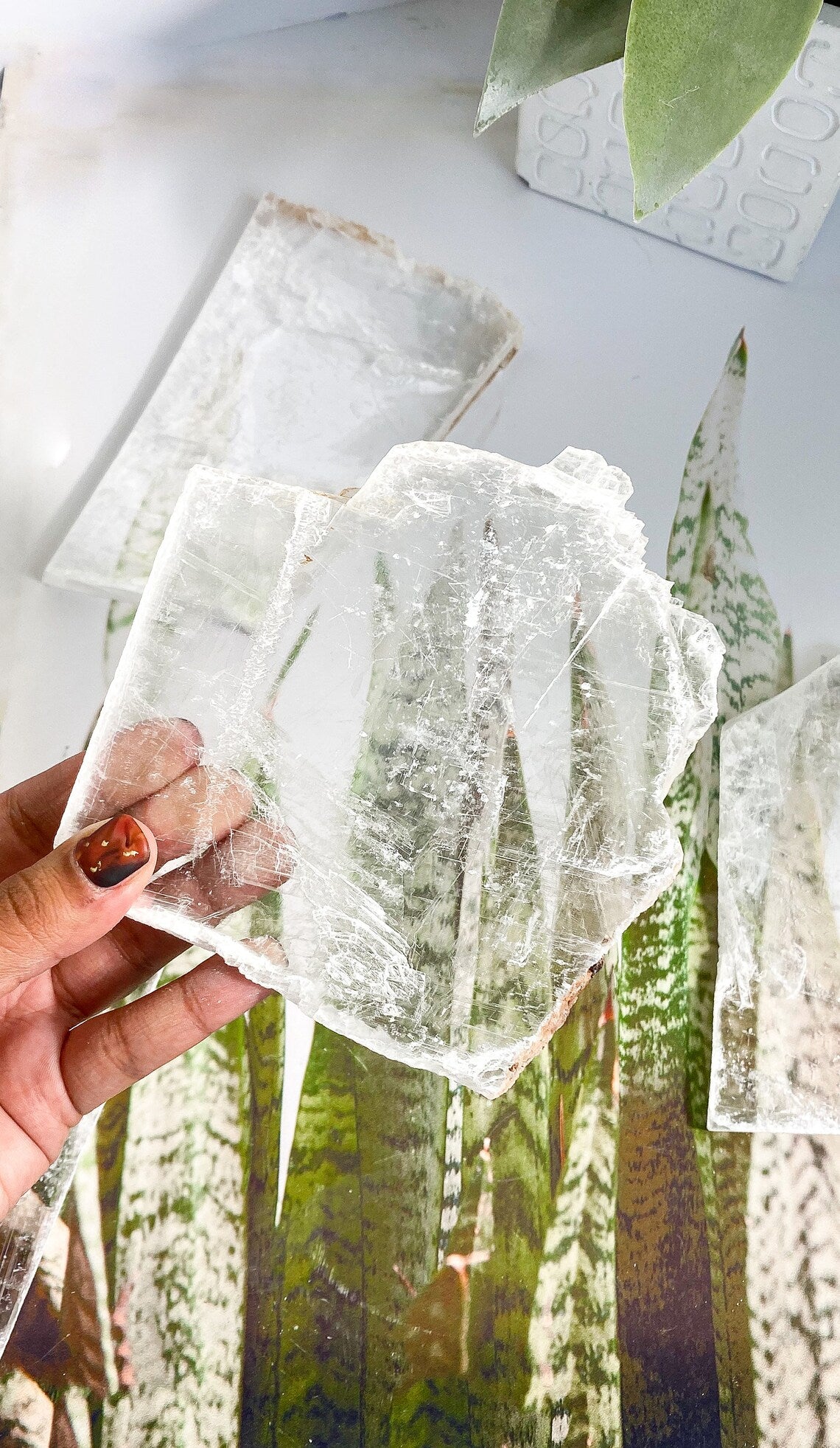 Aura Raw Selenite Slab — Altar Crystal Cleansing Block