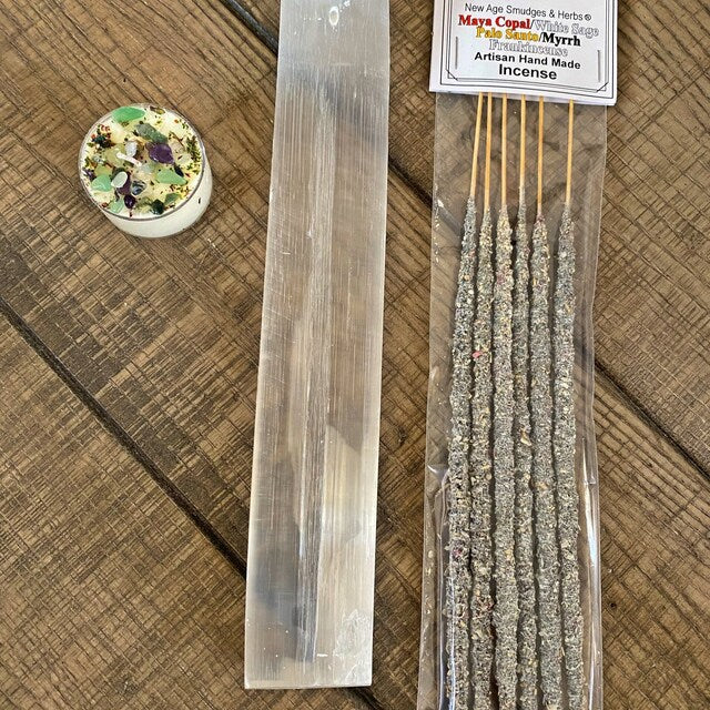 Aura Polished Selenite Incense Holder — Sacred Altar Cleansing Plate